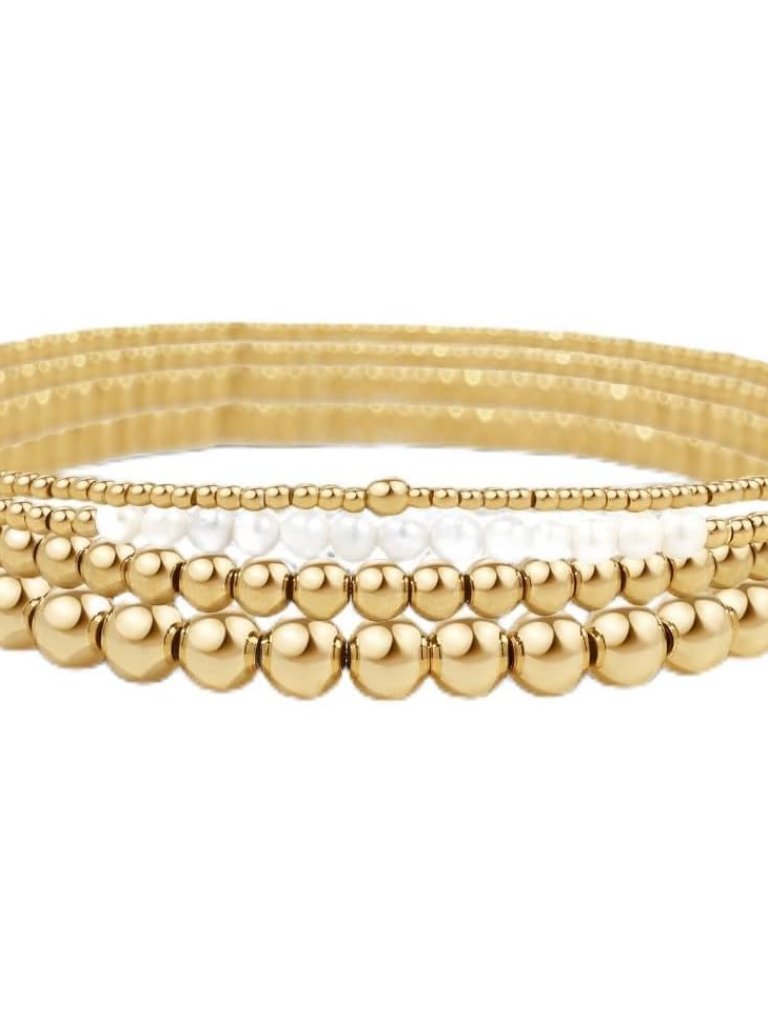 Elegant Everyday Pearl Stacking Bracelets - Luxurious Gold Beads Gift-Ready